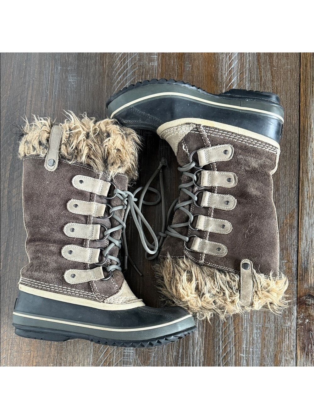 Sorel Joan of Artic Tall Mid Calf Suede Faux Fur Trim Boots Size 6 Waterproof